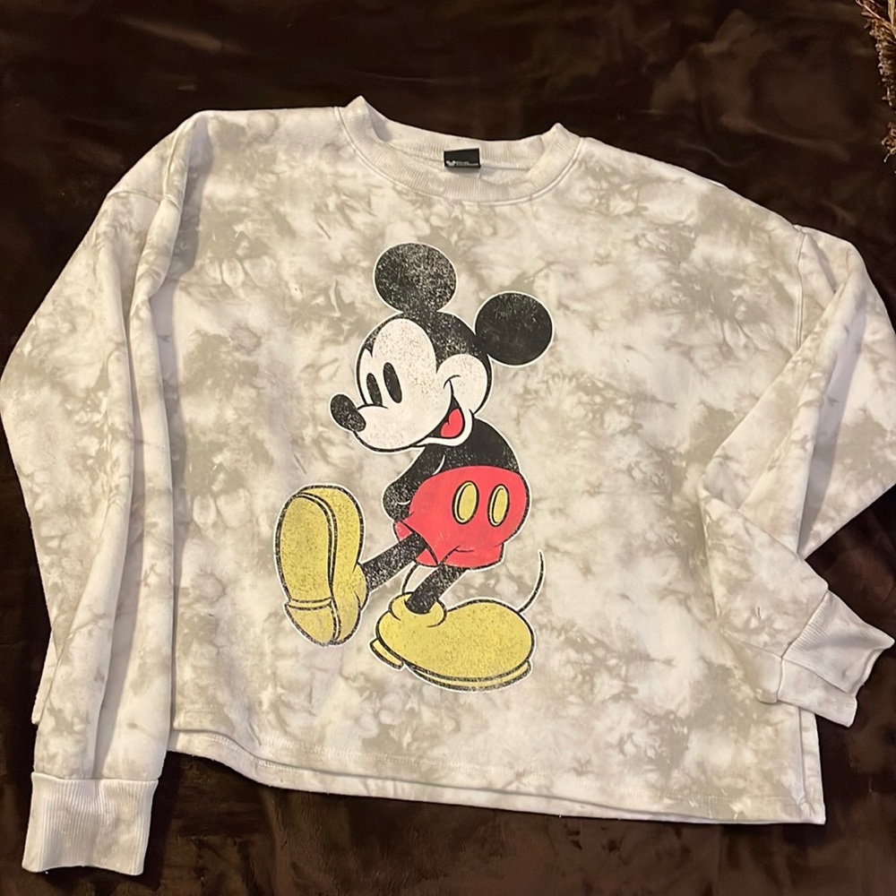 Grey and white tye dye Mickey Mouse sweatshirt SZ S